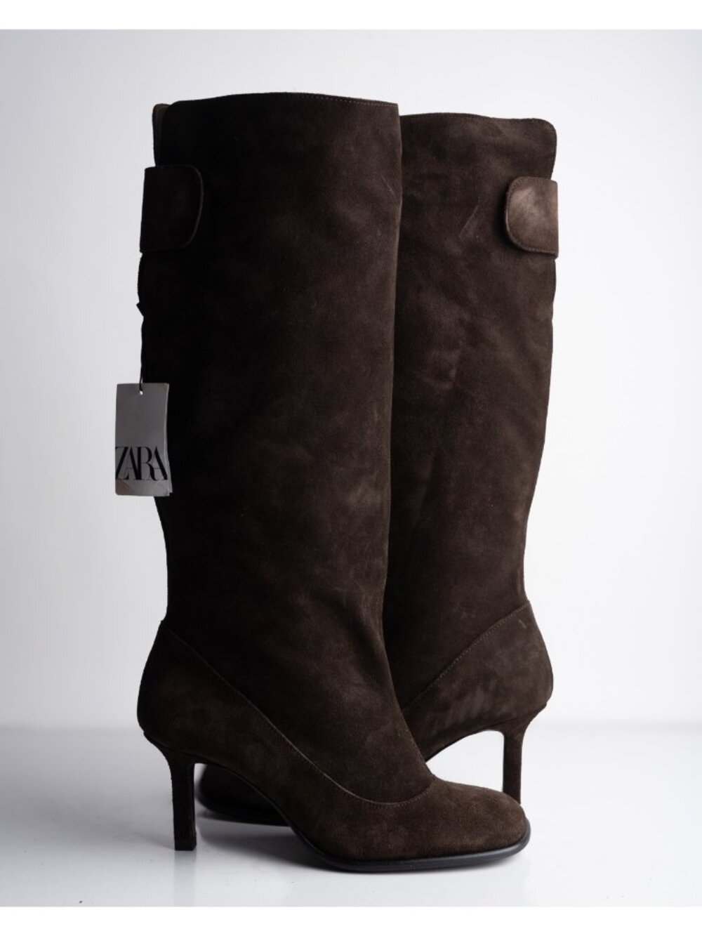Zara Womens Suede Wide Leg Heeled Boots Brown Sz US 8 EU 39 1034/410 NWD - Picture 3 of 9